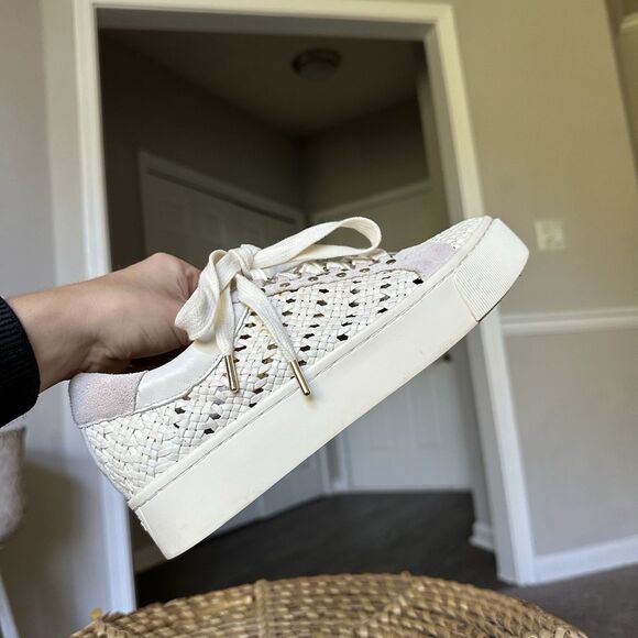 Joie Handan WHITE Woven Leather Platform Lace-Up Sneakers EU 37.5 US 7.5 - Picture 7 of 16